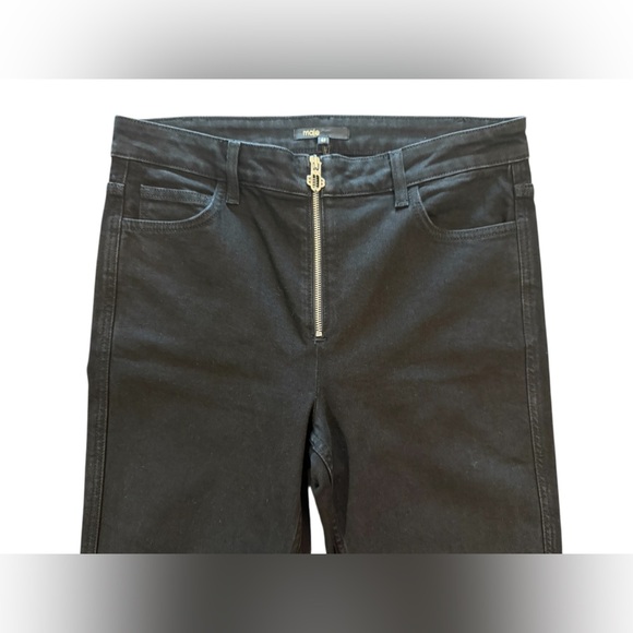 NWT Maje Black Flared Denim With Silver Zipper Logo Detail Size 42/ US 14 - Picture 8 of 14